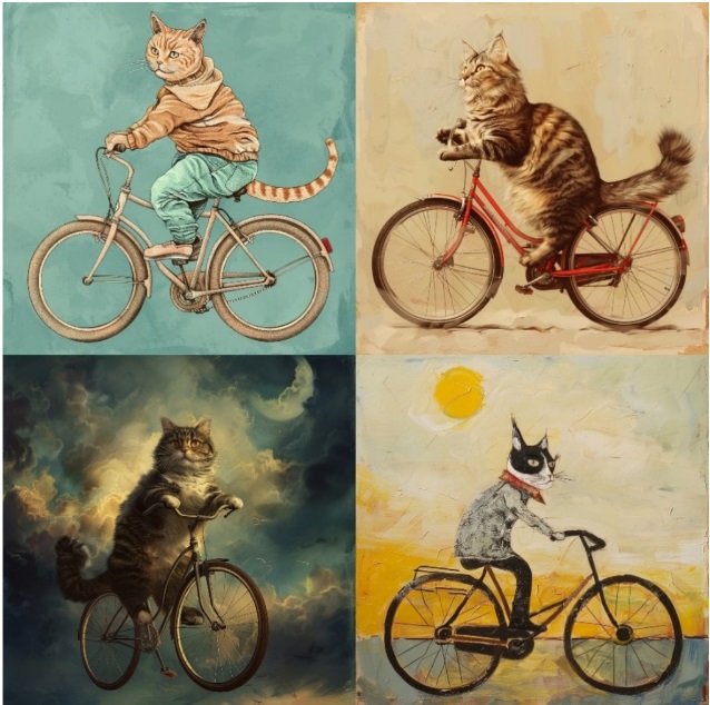 Midjourney: ‘een kat op een fiets’